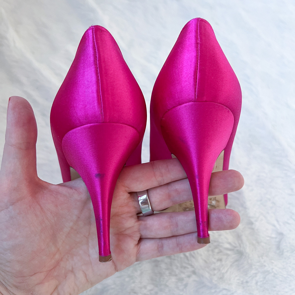 Kate Spade Clarice Hot Pink Satin Peep Toe Heels Size 8.5M - Picture 13 of 13